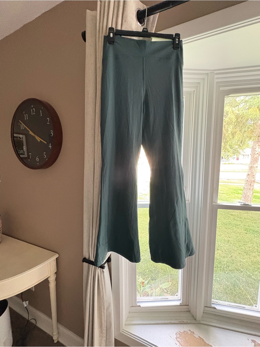 Women's Teal Wide-Leg Ribbed Pants